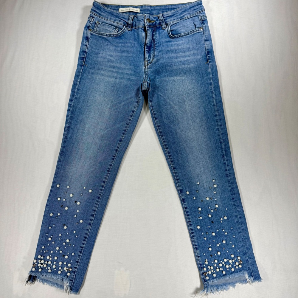 Anthropologie Pilcro and the Letterpress Pearl Embellished Jeans Size 29 Raw Hem